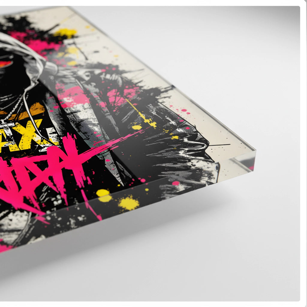 King of the Street - Peinture murale en verre acrylique de style street art pour intérieurs loft modernes